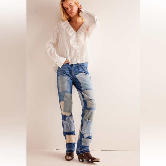 NWT Free People Ruffled Up Shirt Long Sleeve White Size Medium - Picture 3 of 4